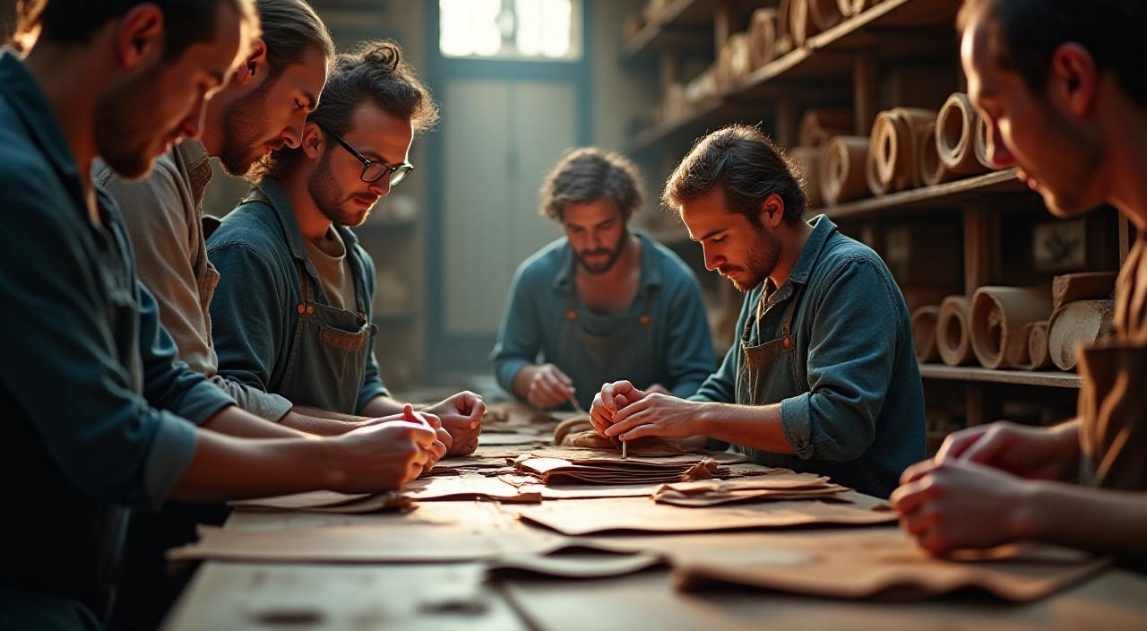 Artigiani al lavoro nella bottega di Roma